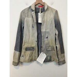 Manila Grace Denim Blazer Patchwork Distressed Metallic Gold Italian NEW Size 44
